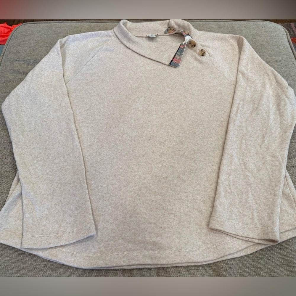 Jcrew oatmeal beige mock fold neck cozy shirt size XL